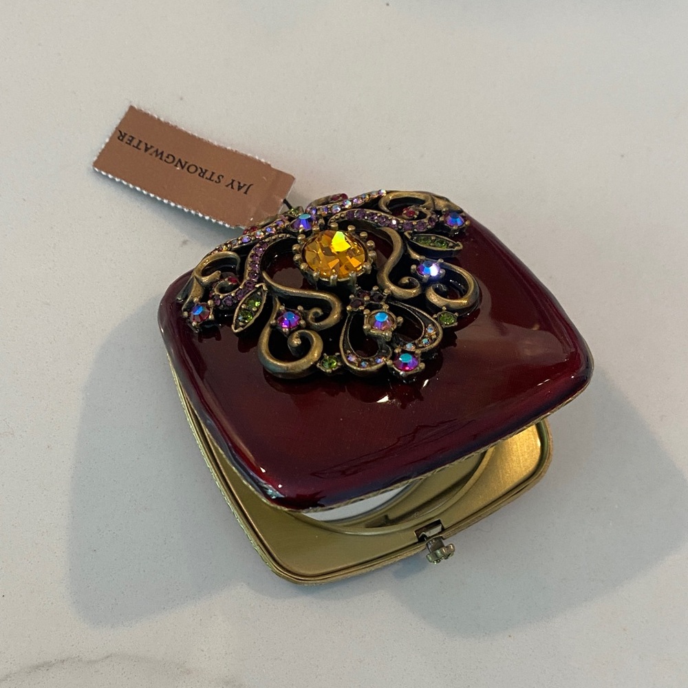 Jay Strongwater Burgundy Jeweled Trinket Compact